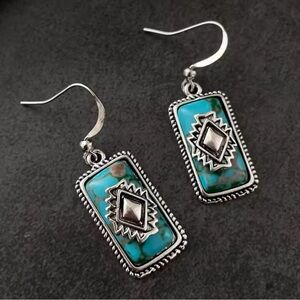 Southwestern Turquoise Pendant Earring Boho Ethnic Synthetic Gemstone Women